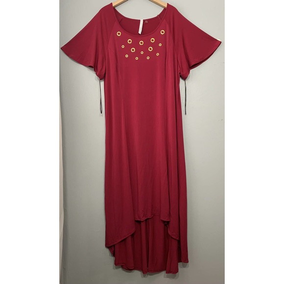 NY Collection Plus Size 2X Burgundy Dark Stretch Travel Knit Maxi Dress Event - Picture 1 of 6